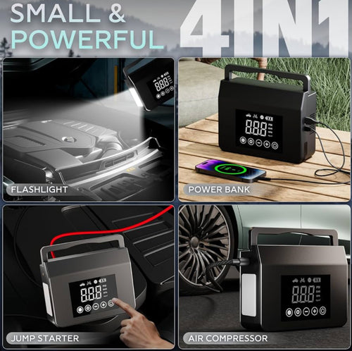 Hieha 4000A Jump Starter with Air Compressor, 12V Portable Car Battery Charger, 150PSI Tire Inflator, 15000mAh Power Bank, LED Flashlight for All Gas 8.0L & Diesel 7.0L Vehicles