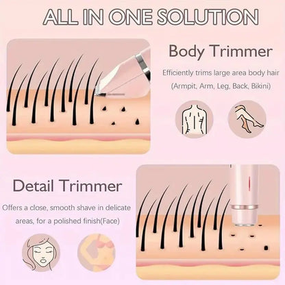 Electric Bikini Trimmer for Women, Rechargeable 2 in 1 Body & Facial Hair Removal