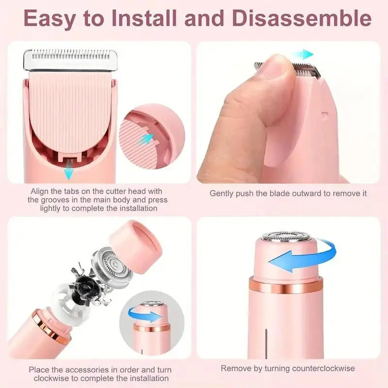 Electric Bikini Trimmer for Women, Rechargeable 2 in 1 Body & Facial Hair Removal